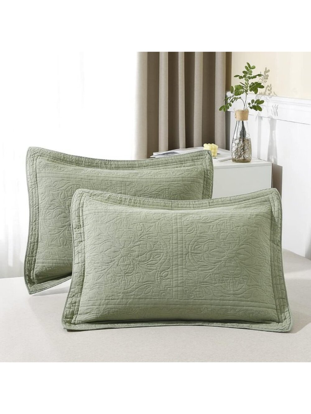Floral Printed King Size Pillow Shams - 100% Cotton Quilted Pillow Covers, Set